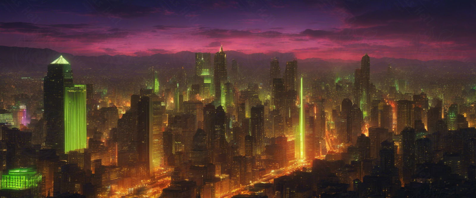 Illustrated Photo of a Sprawling Futuristic Cityscape at Night 0030 SN895 - Sweet As Hell Designs