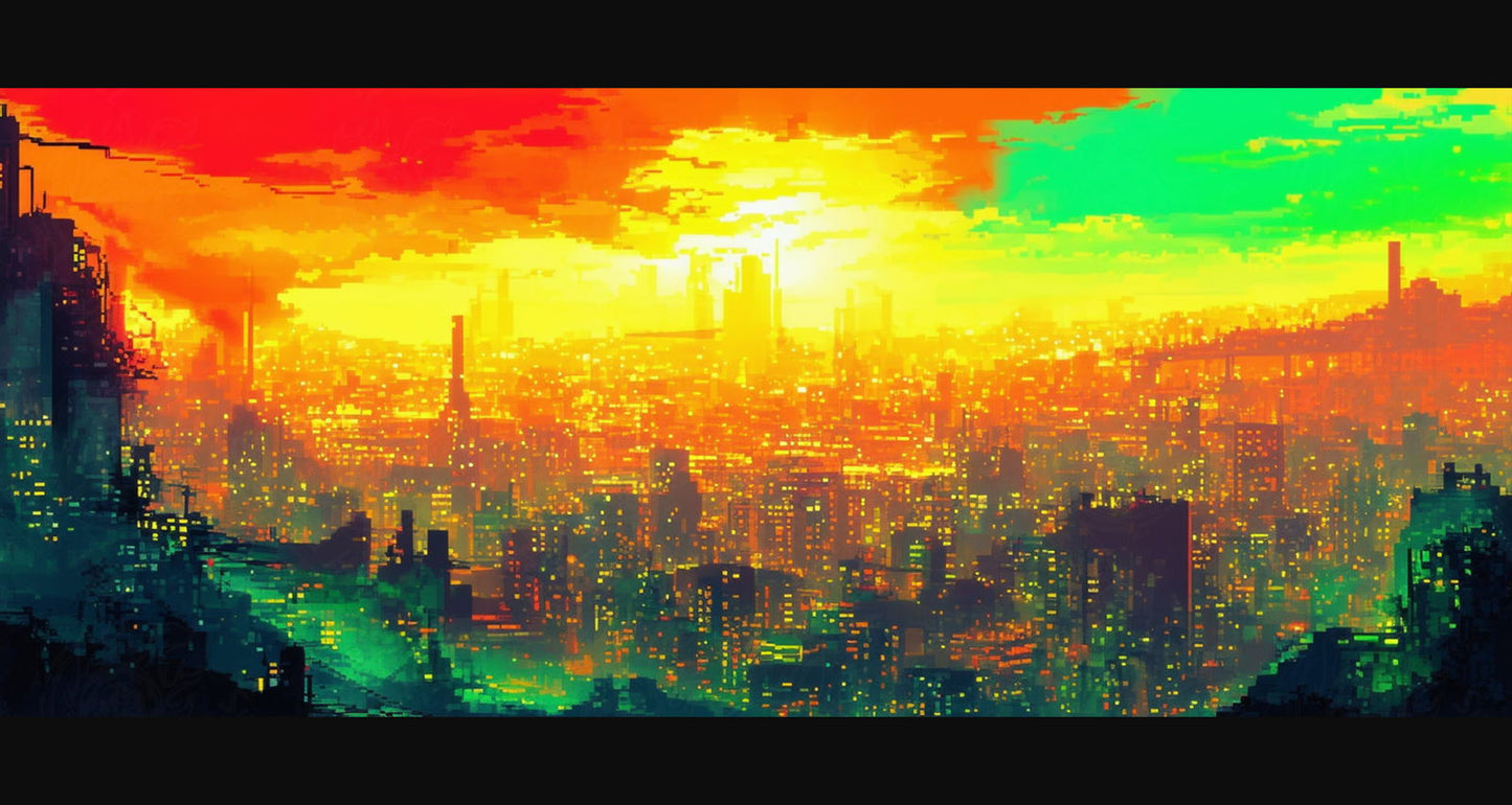 Lo fi Cityscape Pixel Art 21 by 9 0004 SN918 - Sweet As Hell Designs