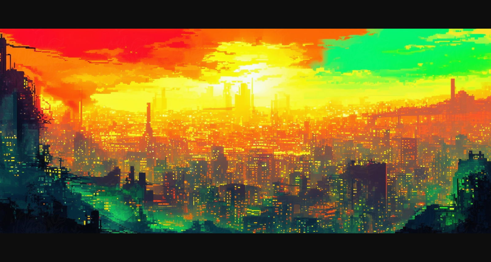 Lo fi Cityscape Pixel Art 21 by 9 0004 SN918 - Sweet As Hell Designs