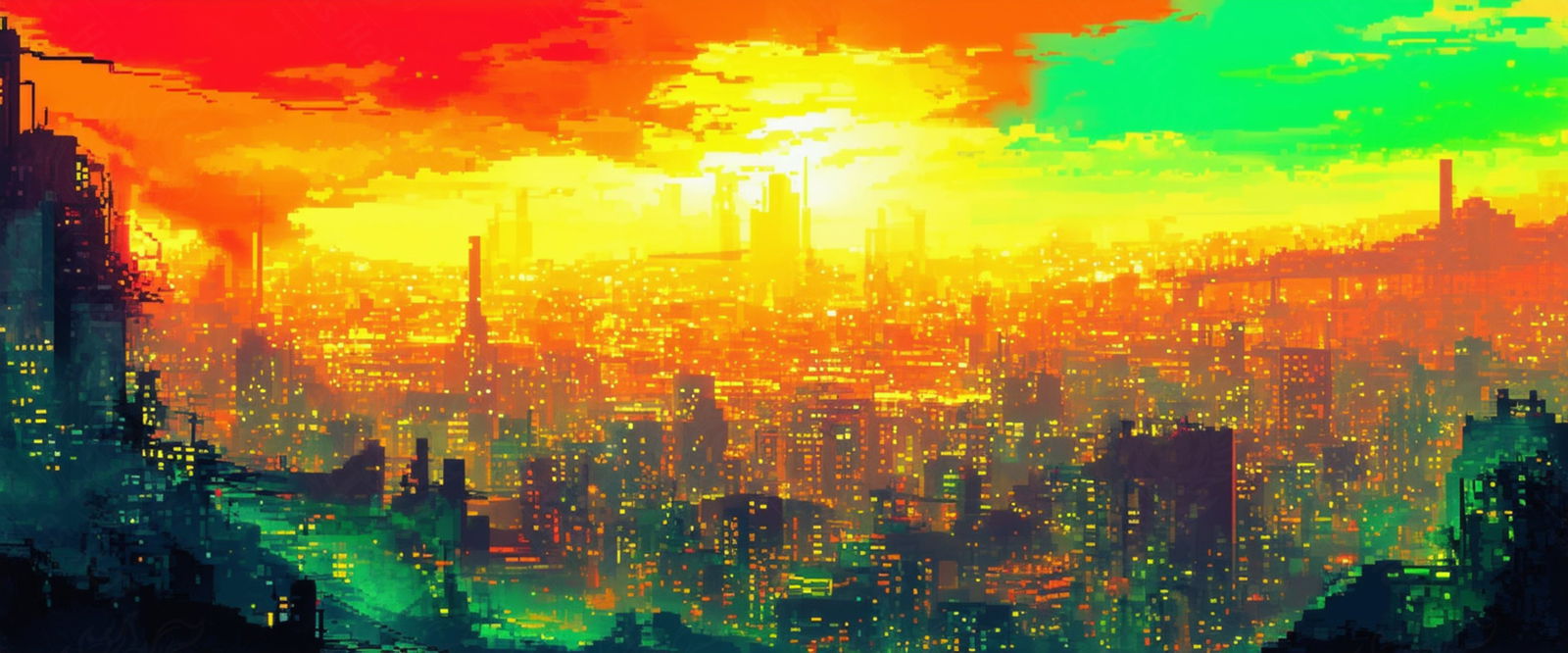Lo fi Cityscape Pixel Art 21 by 9 0004 SN918 - Sweet As Hell Designs