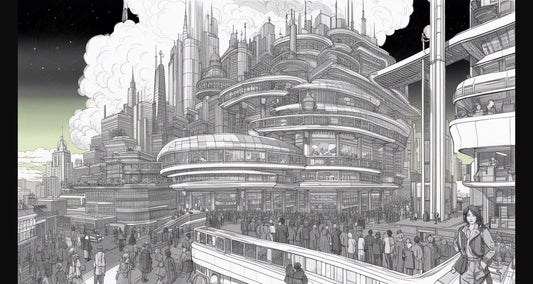 Multilevel Busy Urban Architecture and Development Line Art with Futuristic Elements 16 by 9 0001 SN926 - Sweet As Hell Designs