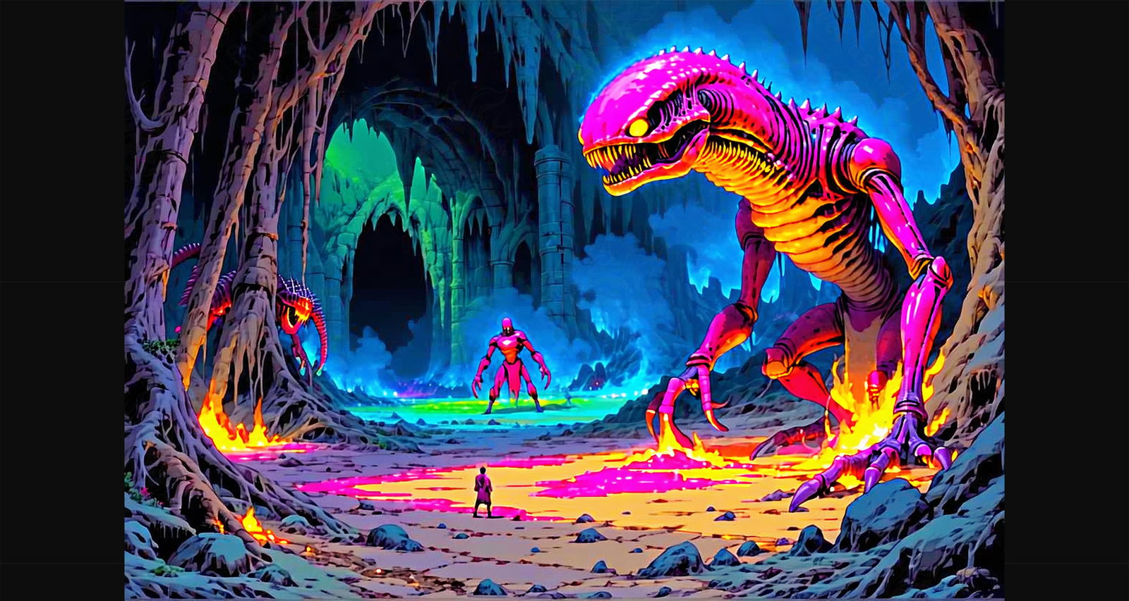 Neon Dinosaur Cavern SN3081 - Sweet As Hell Designs