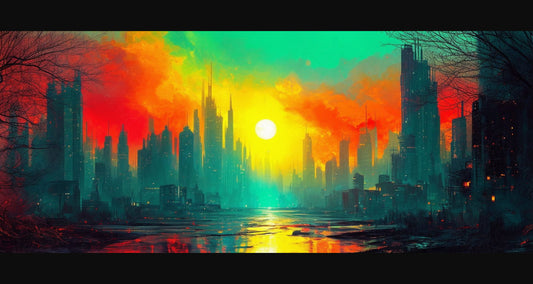 Port Cityscape During Golden Hour at a Waterlevel POV with Colored Light Effects 21 by 9 0001 SN936 - Sweet As Hell Designs