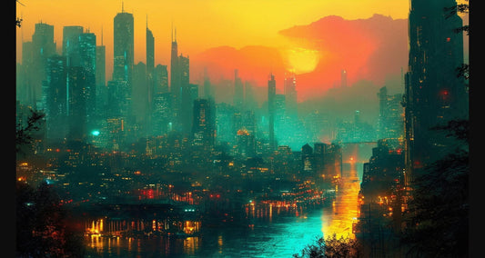 Port Cityscape During Golden Hour with Colored Light Effects 16 by 9 0001 SN937 - Sweet As Hell Designs