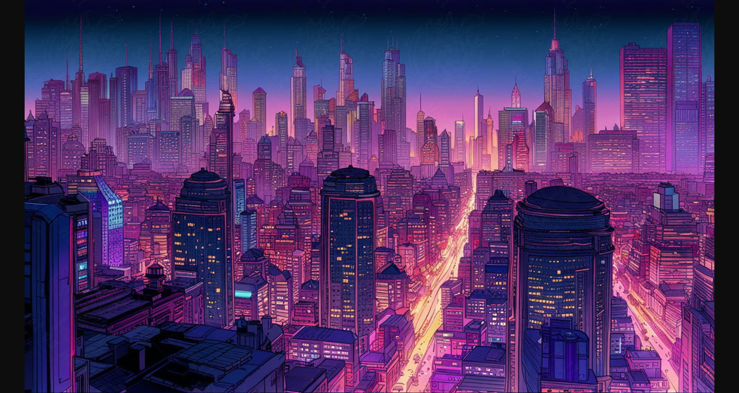 Rooftop View of a Illustrated City Skyline 0001 SN939 - Sweet As Hell Designs