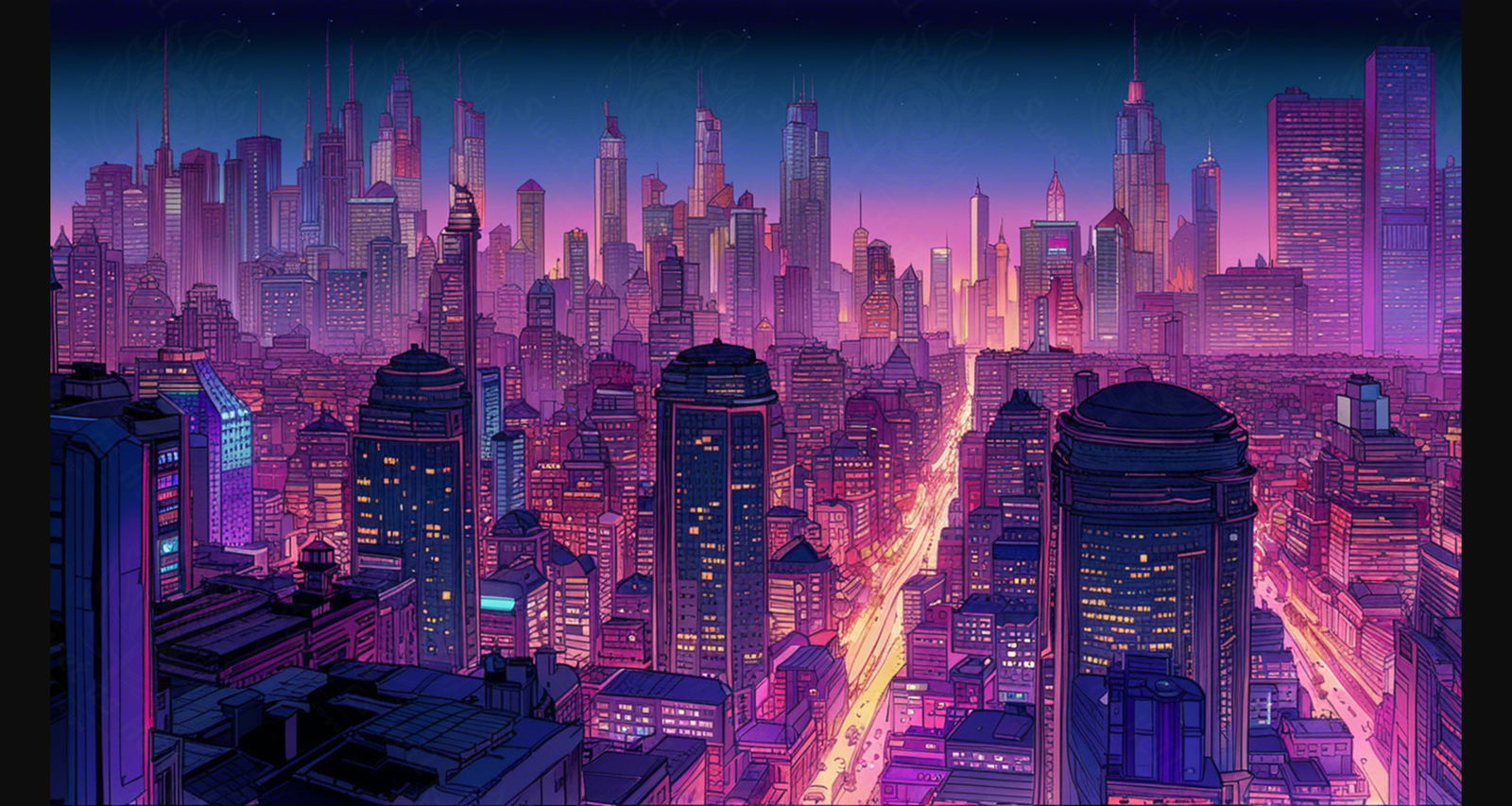 Rooftop View of a Illustrated City Skyline 0001 SN939 - Sweet As Hell Designs