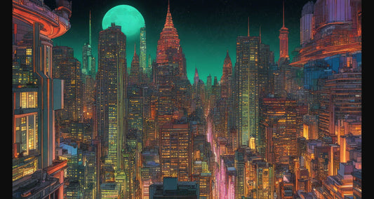 Rooftop View of a Illustrated City Skyline 0002 SN940 - Sweet As Hell Designs