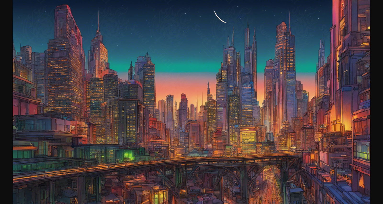 Rooftop View of a Illustrated City Skyline 0003 SN941 - Sweet As Hell Designs