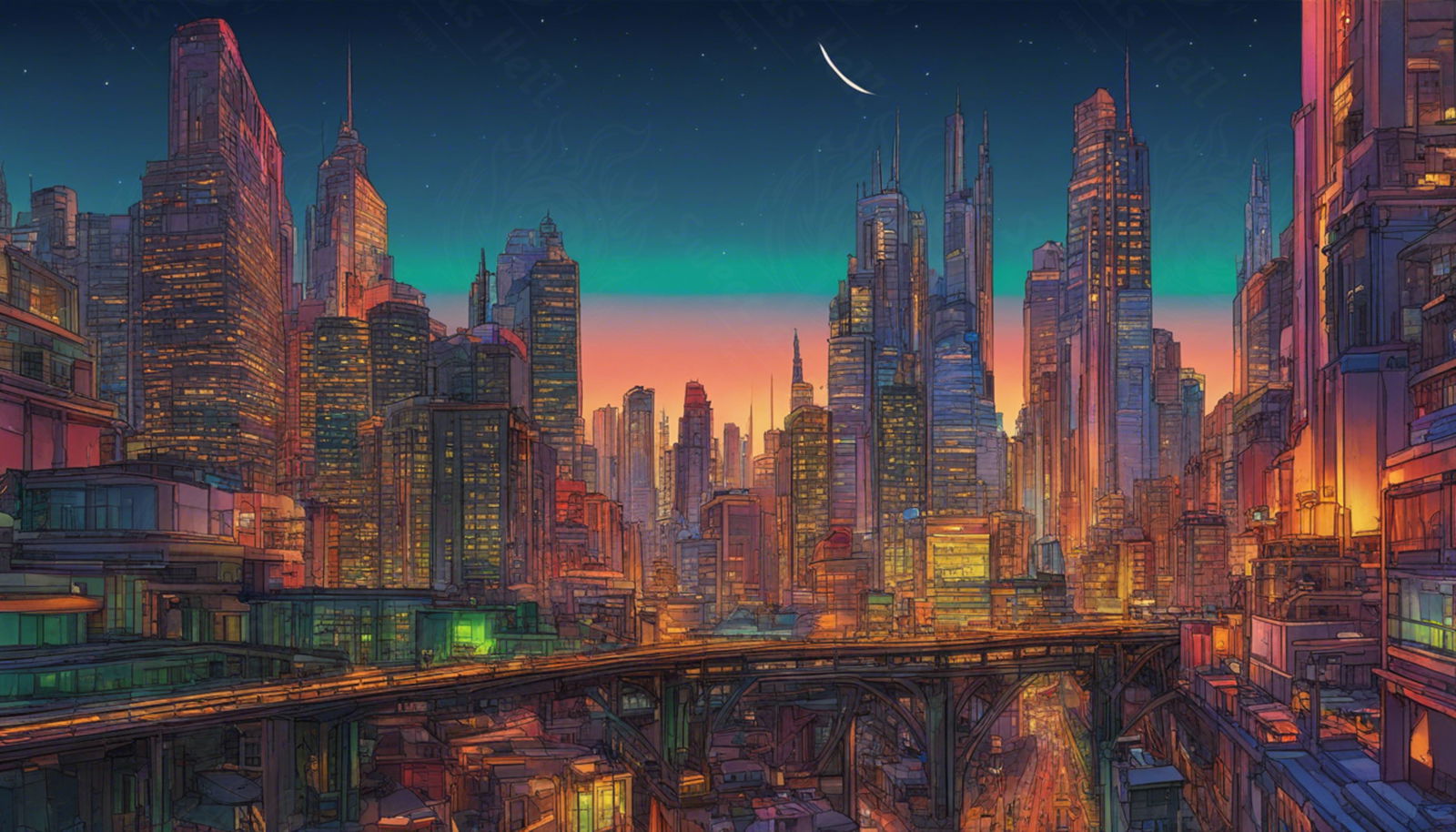 Rooftop View of a Illustrated City Skyline 0003 SN941 - Sweet As Hell Designs