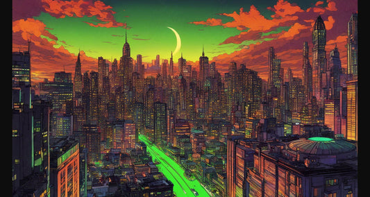 Rooftop View of a Illustrated City Skyline 0005 SN943 - Sweet As Hell Designs
