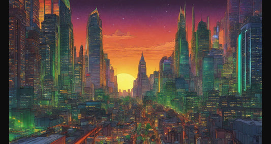 Rooftop View of a Illustrated City Skyline 0006 SN944 - Sweet As Hell Designs