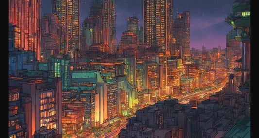 Rooftop View of a Illustrated City Skyline 0007 SN945 - Sweet As Hell Designs