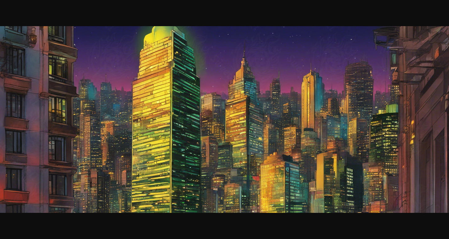 Rooftop View of a Illustrated City Skyline 0008 SN946 - Sweet As Hell Designs