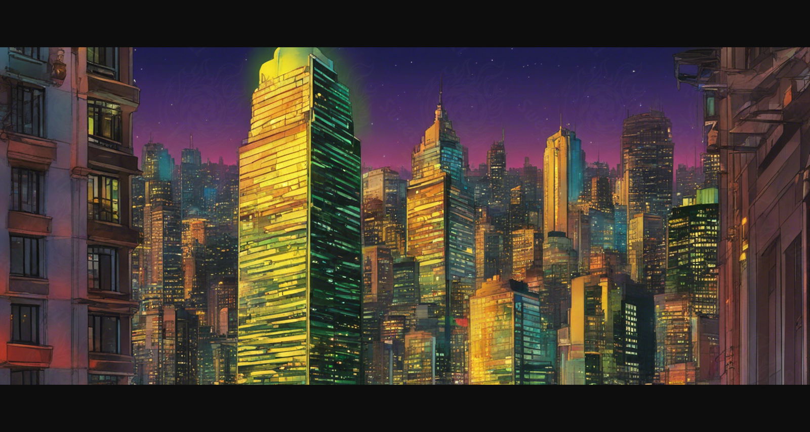Rooftop View of a Illustrated City Skyline 0008 SN946 - Sweet As Hell Designs