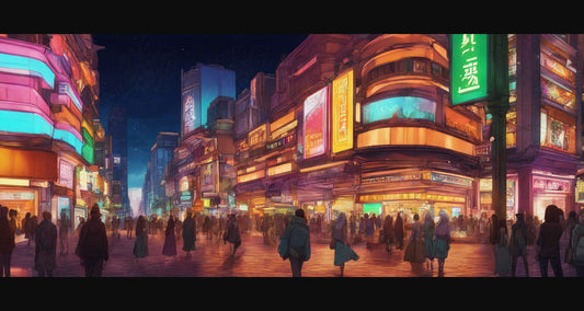 Street Level Illustrated View of a Densely Populated City Set Sometime in the Near Future 0001 SN952 - Sweet As Hell Designs