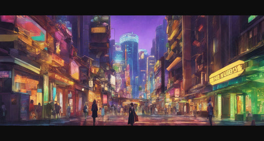 Street Level Illustrated View of a Densely Populated City Set Sometime in the Near Future 0002 SN953 - Sweet As Hell Designs