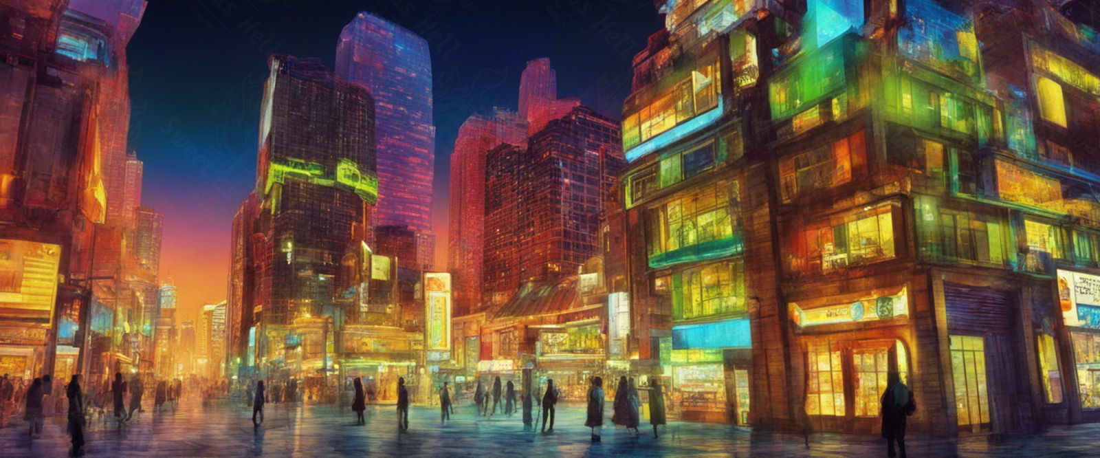 Street Level Illustrated View of a Densely Populated City Set Sometime in the Near Future 0006 SN957 - Sweet As Hell Designs