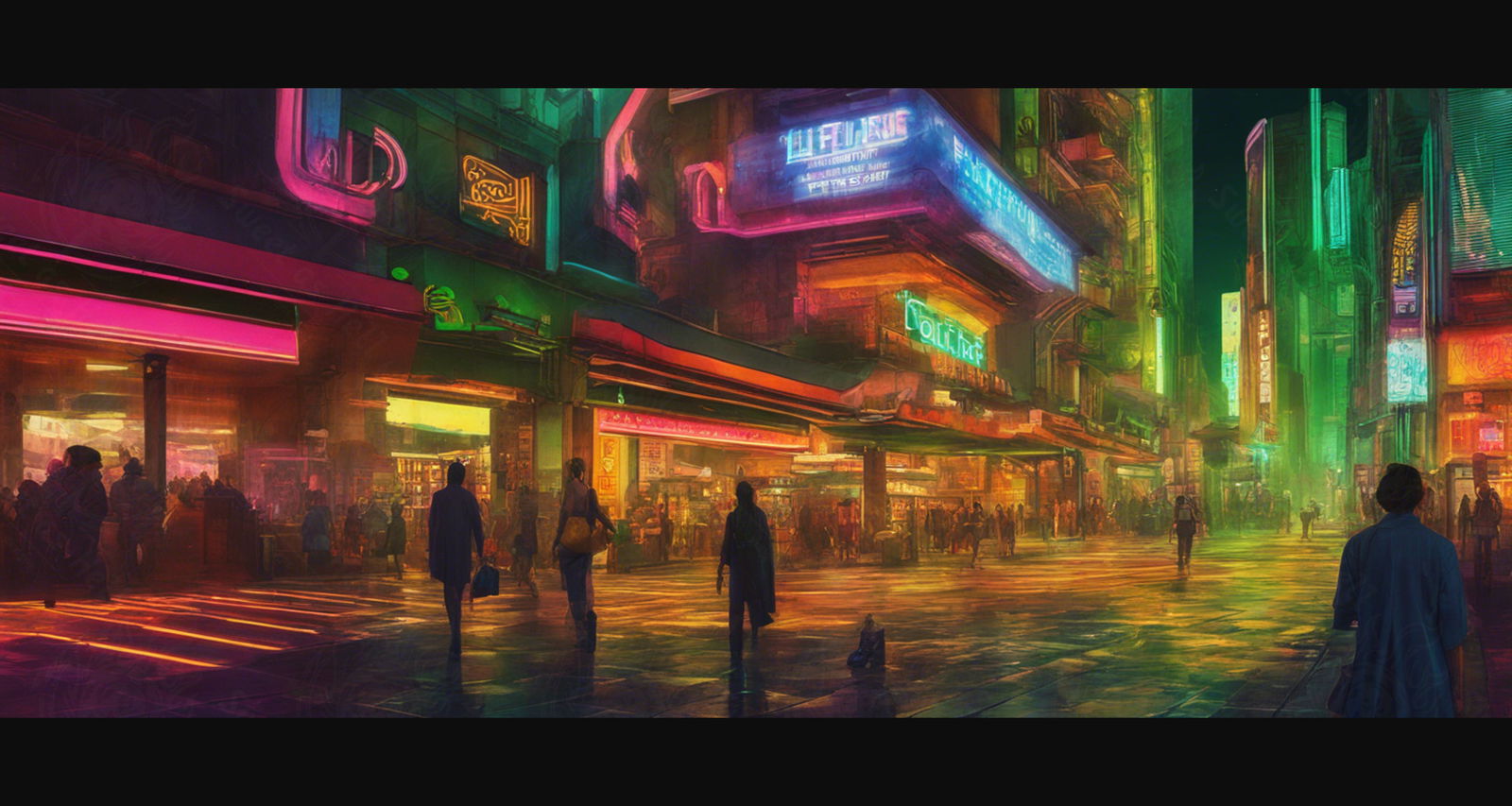 Street Level Illustrated View of a Densely Populated City Set Sometime in the Near Future 0008 SN959 - Sweet As Hell Designs