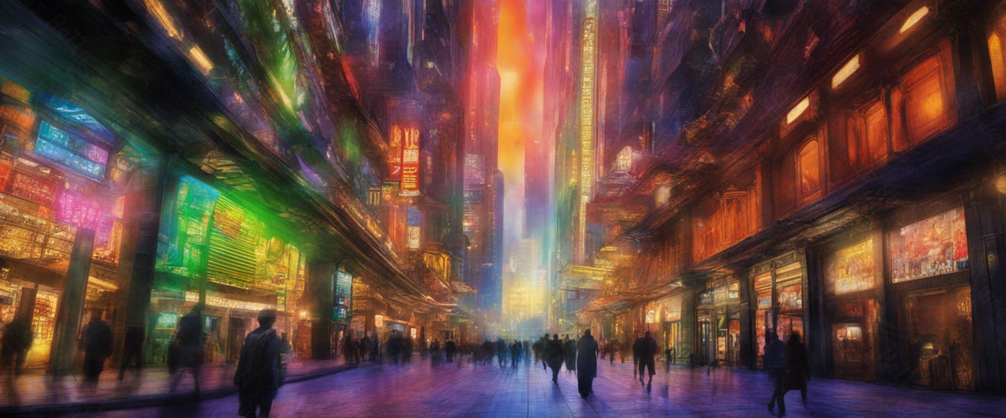 Street Level Illustrated View of a Densely Populated City Set Sometime in the Near Future 0009 SN960 - Sweet As Hell Designs