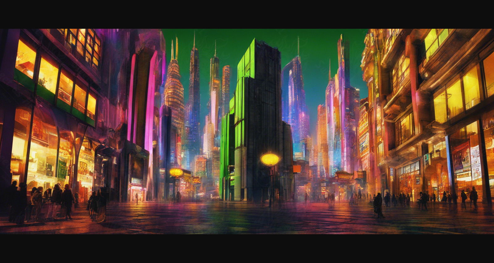 Street Level Illustrated View of a Densely Populated City Set Sometime in the Near Future 0012 SN963 - Sweet As Hell Designs