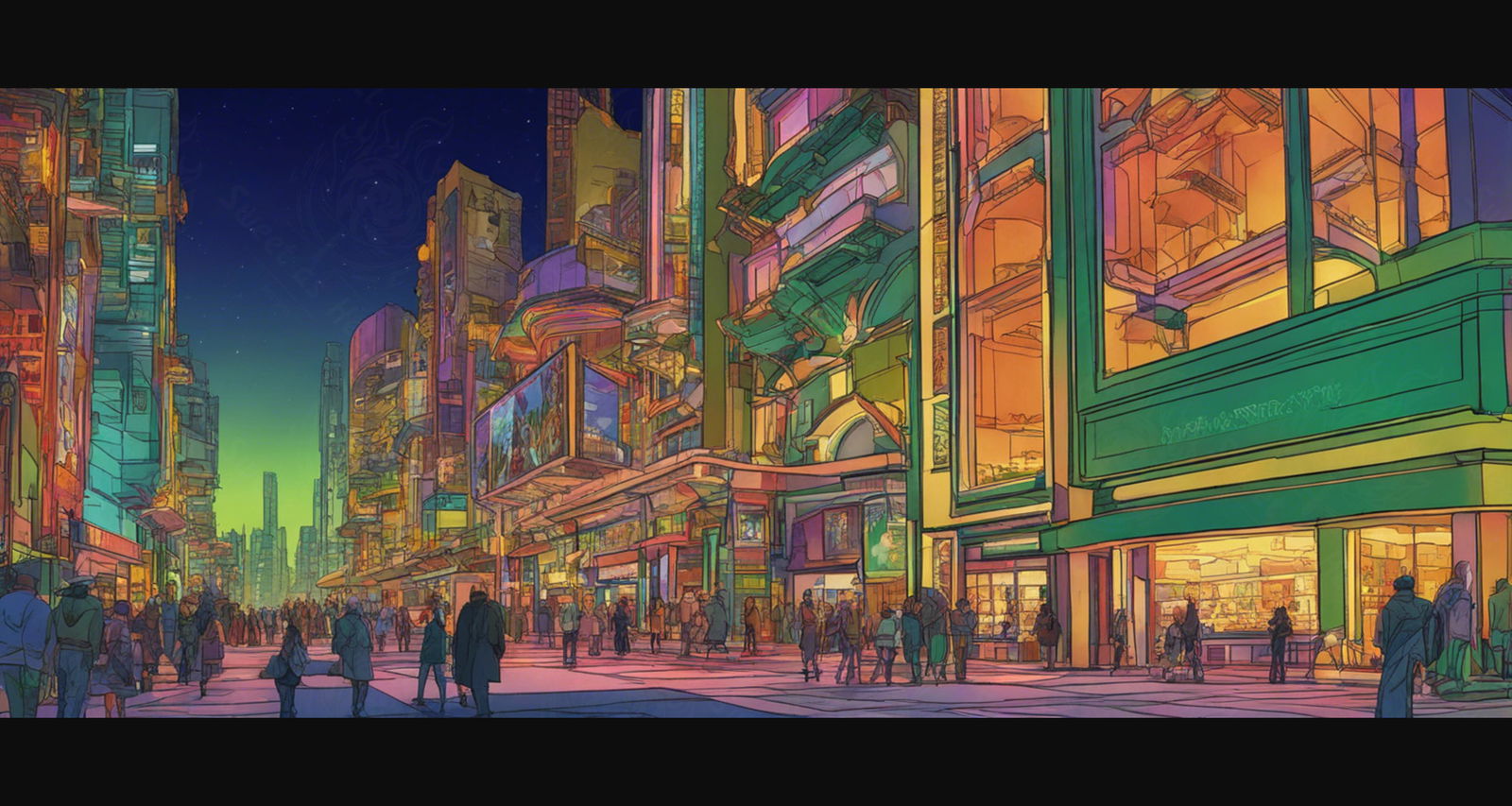 Street Level Illustrated View of a Densely Populated City Set Sometime in the Near Future 0016 SN967 - Sweet As Hell Designs