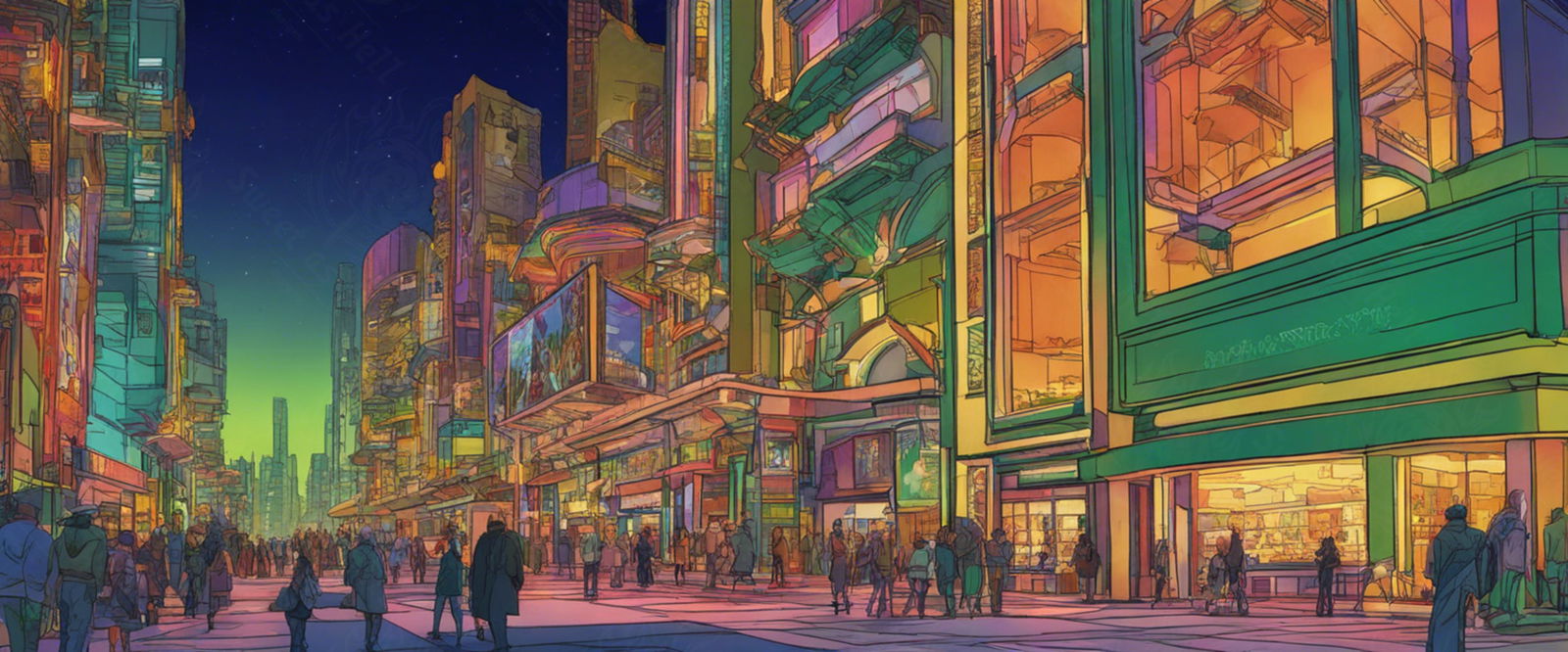 Street Level Illustrated View of a Densely Populated City Set Sometime in the Near Future 0016 SN967 - Sweet As Hell Designs