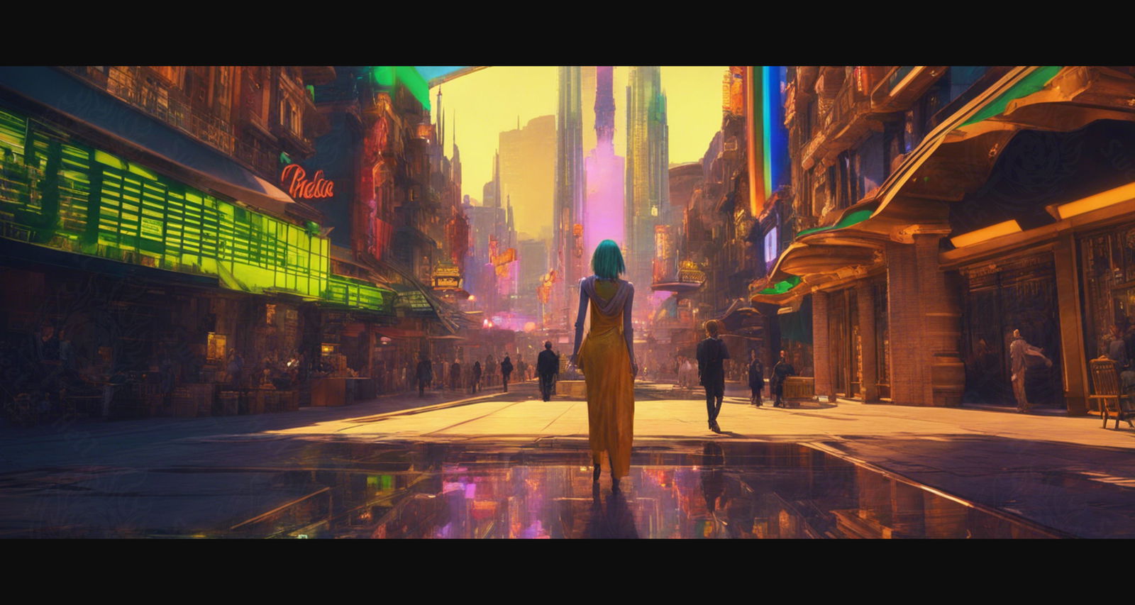 Street Level Illustrated View of a Densely Populated City Set Sometime in the Near Future 0017 SN968 - Sweet As Hell Designs