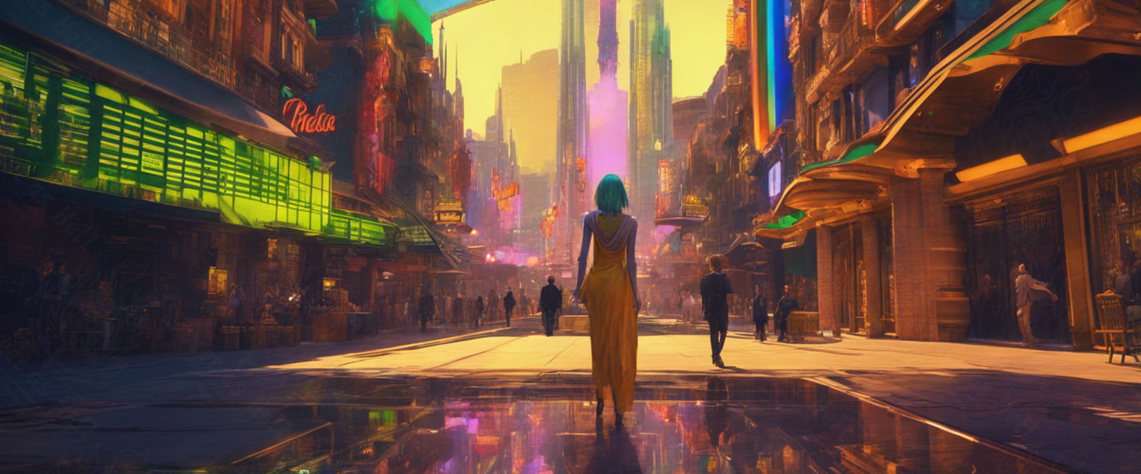Street Level Illustrated View of a Densely Populated City Set Sometime in the Near Future 0017 SN968 - Sweet As Hell Designs