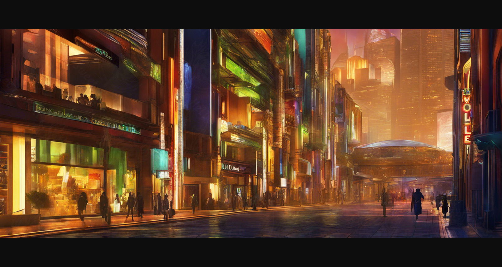 Street Level Illustrated View of a Densely Populated City Set Sometime in the Near Future 0020 SN971 - Sweet As Hell Designs