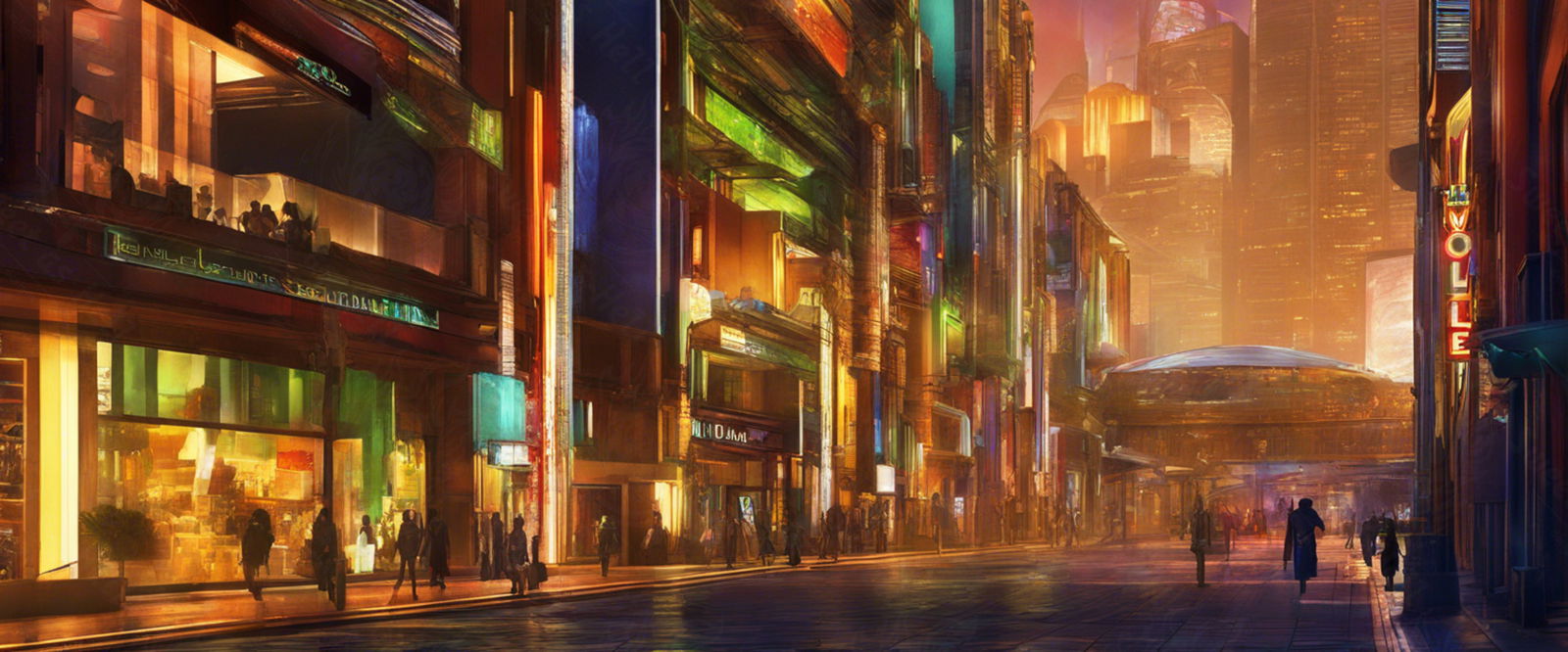 Street Level Illustrated View of a Densely Populated City Set Sometime in the Near Future 0020 SN971 - Sweet As Hell Designs