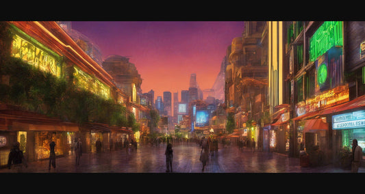 Street Level Illustrated View of a Densely Populated City Set Sometime in the Near Future 0022 SN973 - Sweet As Hell Designs