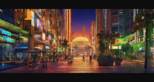 Street Level Illustrated View of a Densely Populated City Set Sometime in the Near Future 0025 SN976 - Sweet As Hell Designs