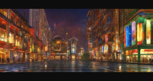 Street Level Illustrated View of a Densely Populated City Set Sometime in the Near Future 0026 SN977 - Sweet As Hell Designs