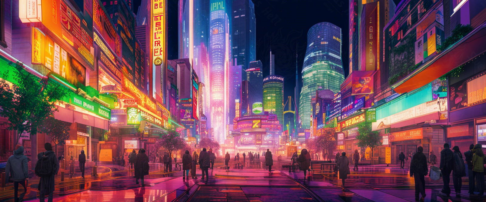 Street Level Illustrated View of a Densely Populated City Set Sometime in the Near Future 0028 SN979 - Sweet As Hell Designs