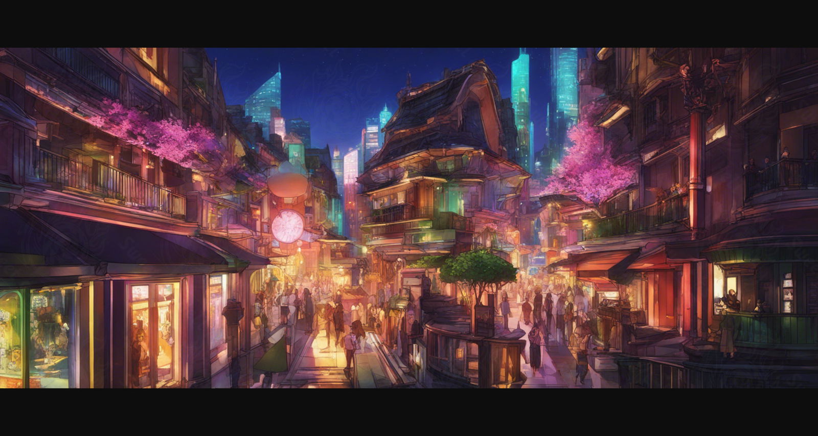 Street Level Illustrated View of a Densely Populated City Set Sometime in the Near Future 0029 SN980 - Sweet As Hell Designs