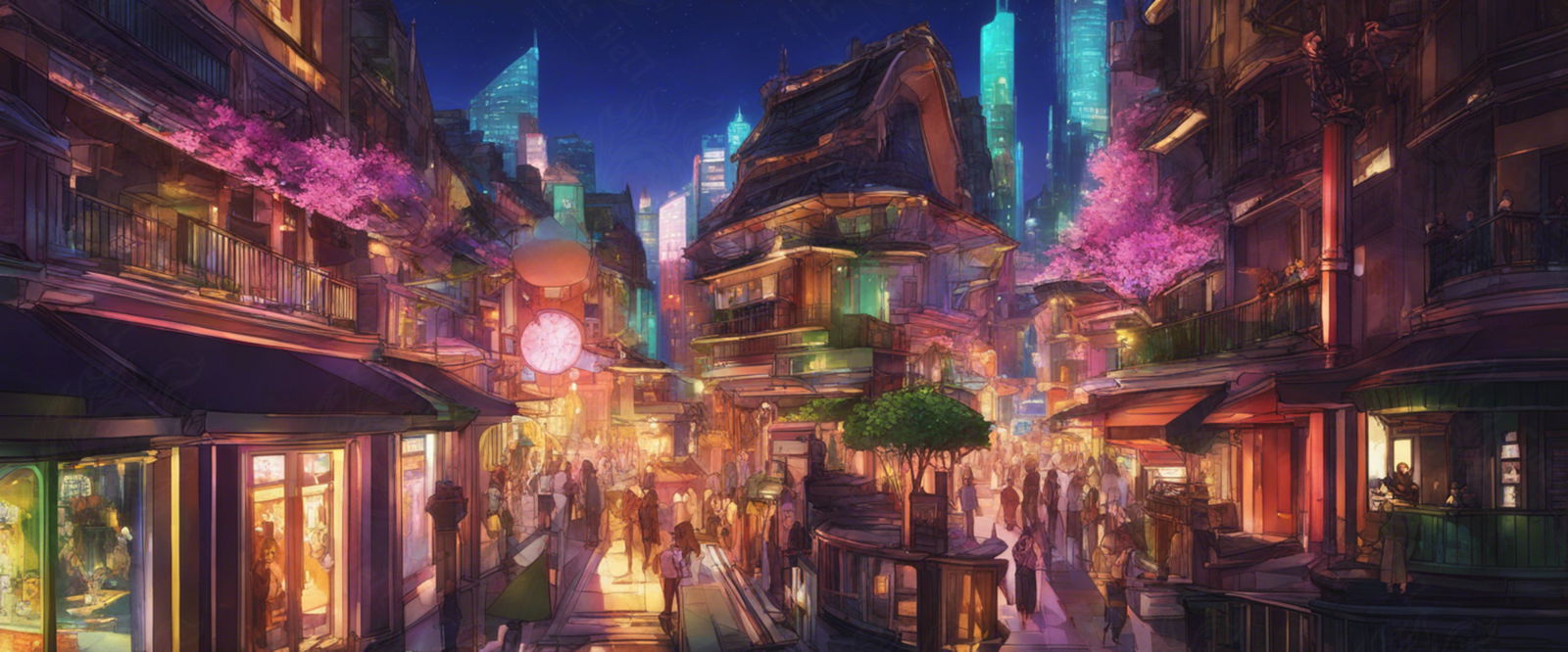 Street Level Illustrated View of a Densely Populated City Set Sometime in the Near Future 0029 SN980 - Sweet As Hell Designs