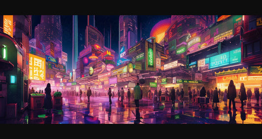 Street Level Illustrated View of a Densely Populated City Set Sometime in the Near Future 0033 SN984 - Sweet As Hell Designs