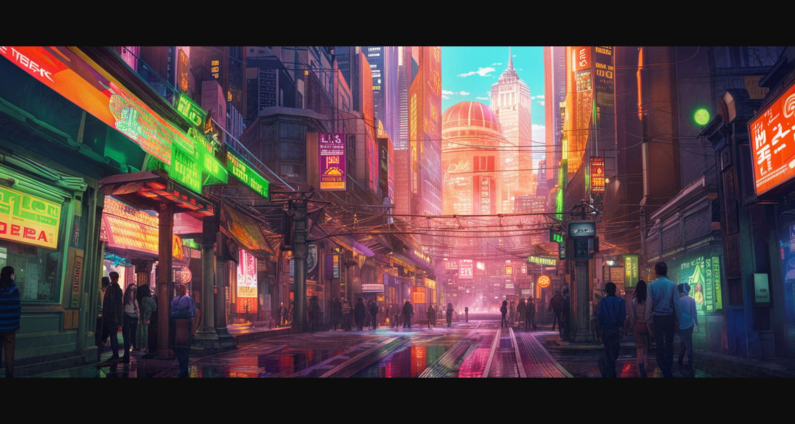 Street Level Illustrated View of a Densely Populated City Set Sometime in the Near Future 0035 SN986 - Sweet As Hell Designs