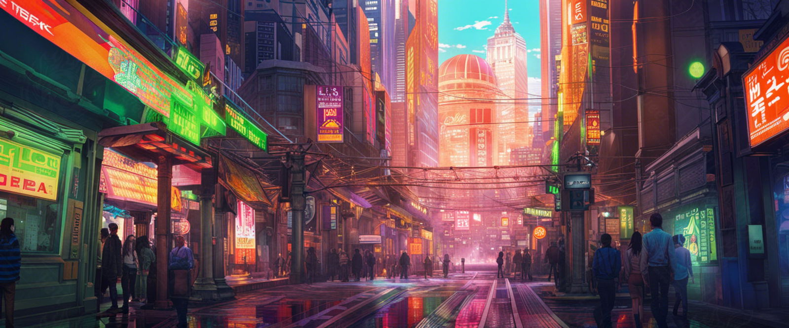 Street Level Illustrated View of a Densely Populated City Set Sometime in the Near Future 0035 SN986 - Sweet As Hell Designs