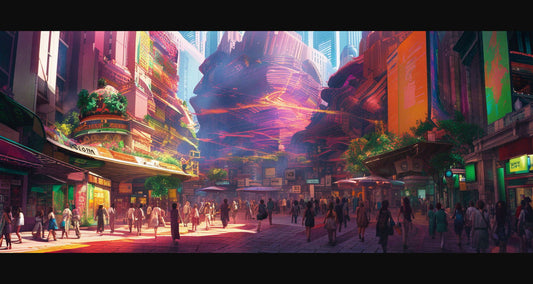 Street Level Illustrated View of a Densely Populated City Set Sometime in the Near Future 0037 SN988 - Sweet As Hell Designs