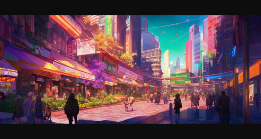 Street Level Illustrated View of a Densely Populated City Set Sometime in the Near Future 0040 SN991 - Sweet As Hell Designs