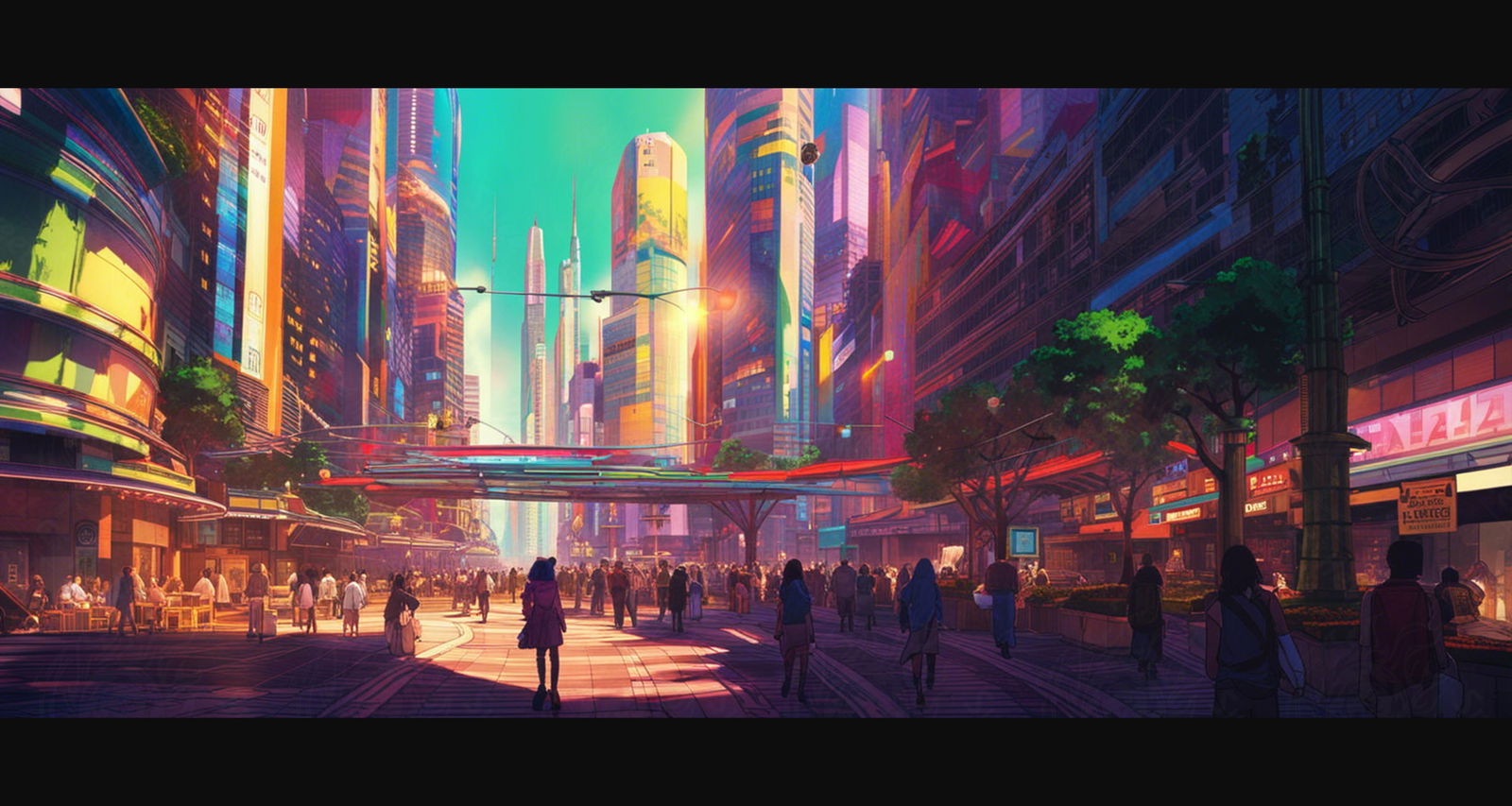 Street Level Illustrated View of a Densely Populated City Set Sometime in the Near Future 0041 SN992 - Sweet As Hell Designs