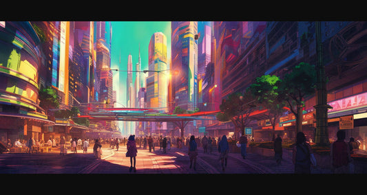 Street Level Illustrated View of a Densely Populated City Set Sometime in the Near Future 0041 SN992 - Sweet As Hell Designs