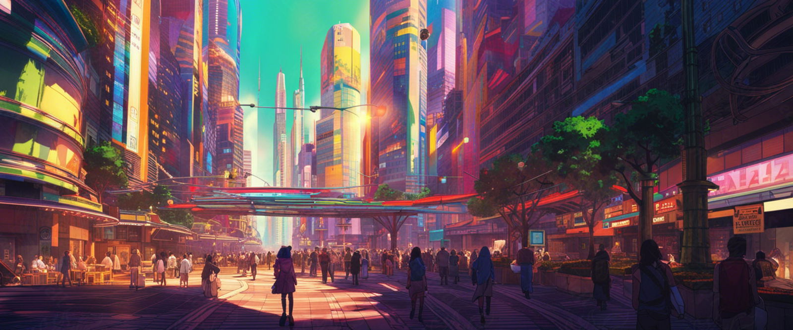 Street Level Illustrated View of a Densely Populated City Set Sometime in the Near Future 0041 SN992 - Sweet As Hell Designs