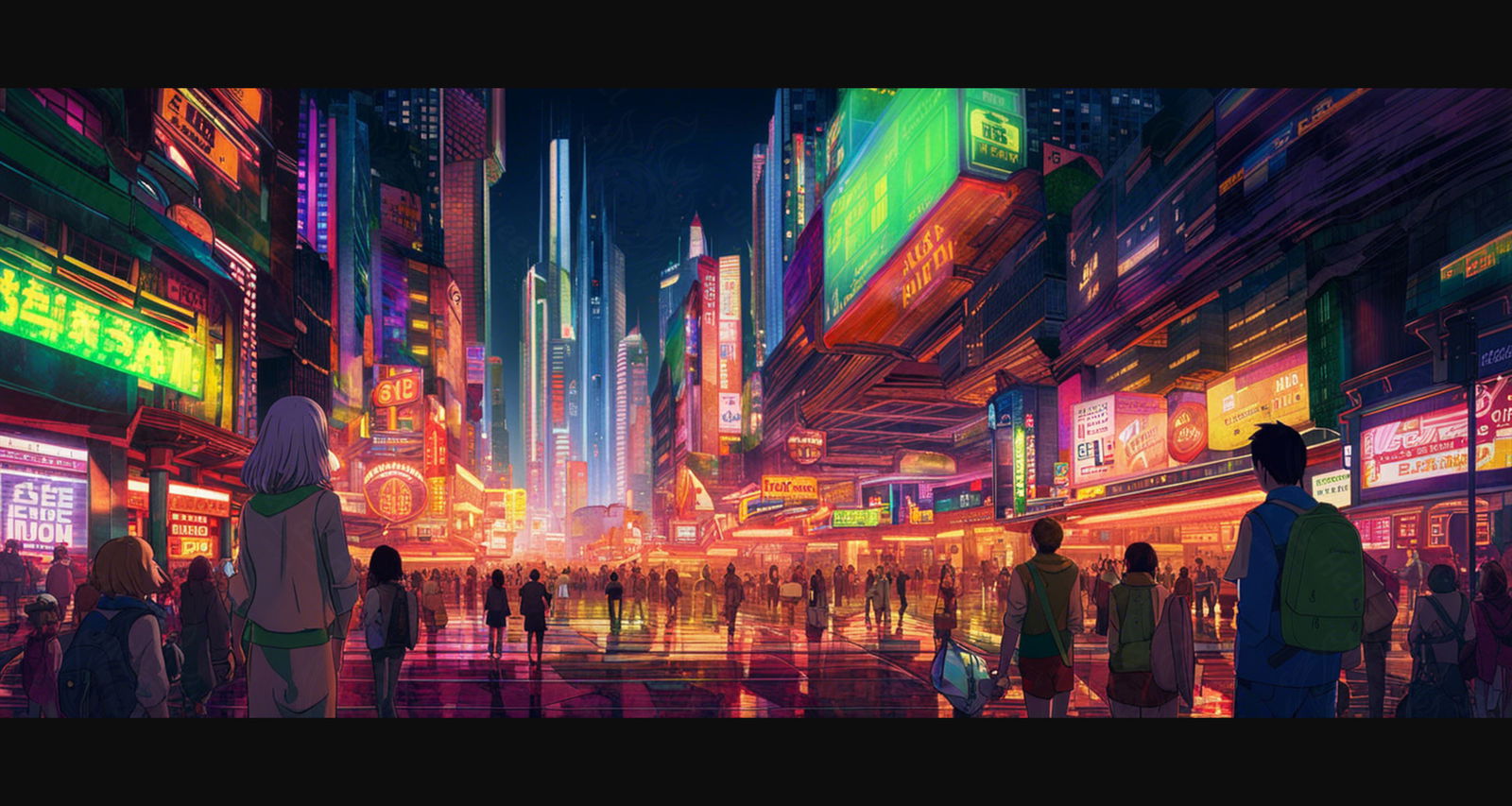 Street Level Illustrated View of a Densely Populated City Set Sometime in the Near Future 0043 SN994 - Sweet As Hell Designs