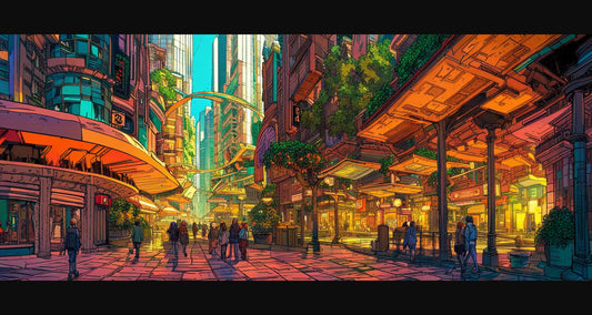 Street Level Illustrated View of a Densely Populated City Set Sometime in the Near Future 0044 SN995 - Sweet As Hell Designs