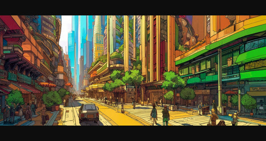 Street Level Illustrated View of a Densely Populated City Set Sometime in the Near Future 0045 SN996 - Sweet As Hell Designs