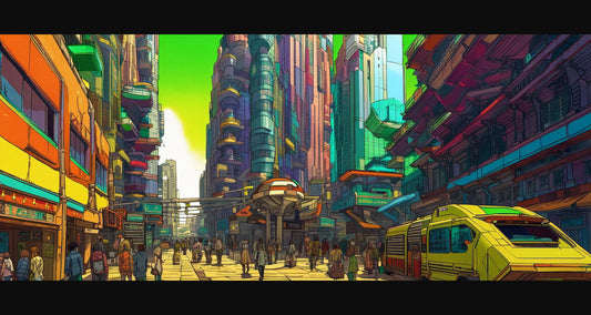 Street Level Illustrated View of a Densely Populated City Set Sometime in the Near Future 0047 SN998 - Sweet As Hell Designs