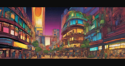 Street Level Illustrated View of a Densely Populated City Set Sometime in the Near Future 0048 SN999 - Sweet As Hell Designs