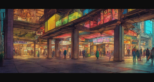 Street Level Illustrated View of a Densely Populated City Set Sometime in the Near Future 0049 SN1000 - Sweet As Hell Designs